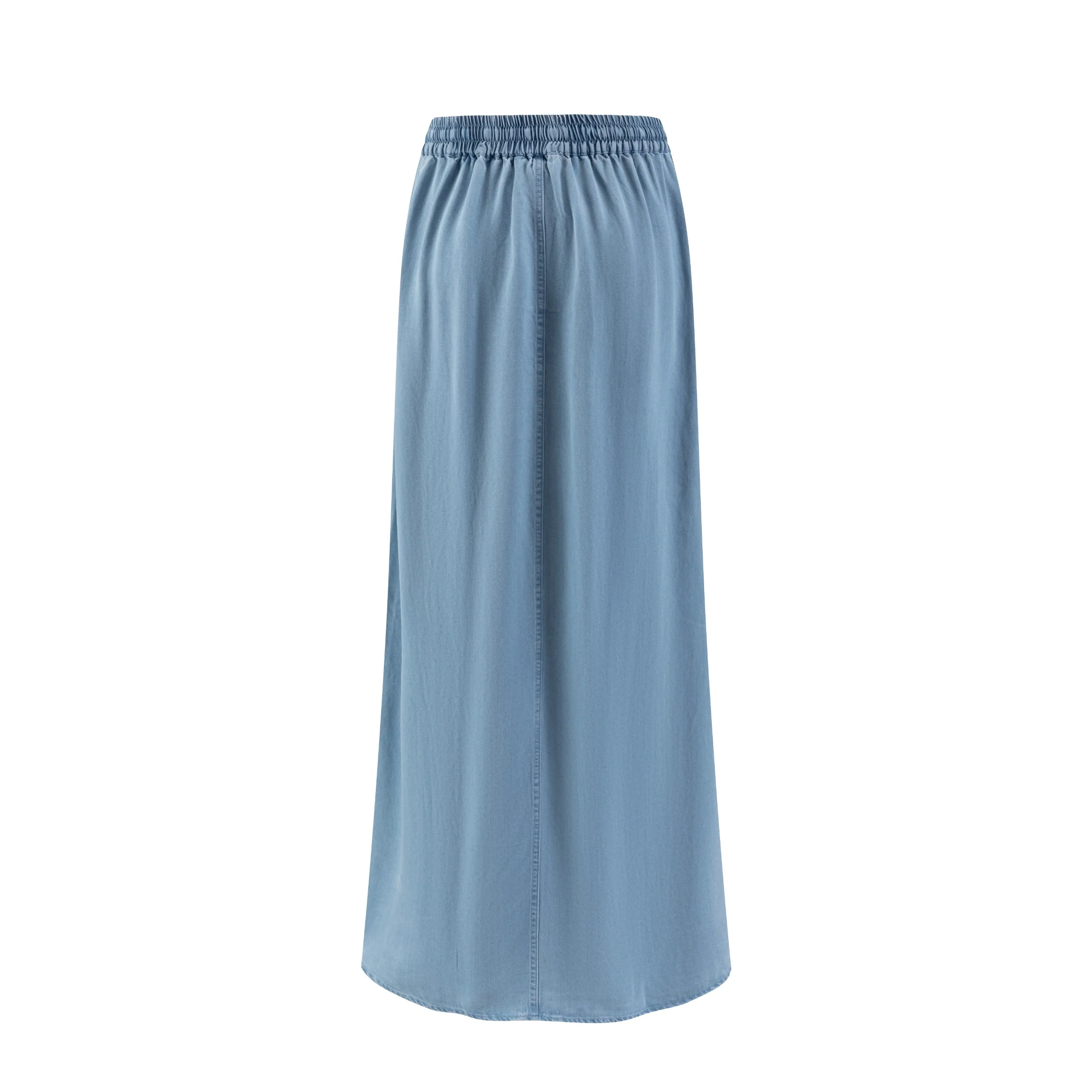 Light Blue Denim Skirt With White Top Stitching - Image 3