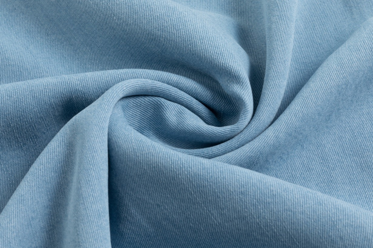 Light Blue Denim Skirt With White Top Stitching - Image 5
