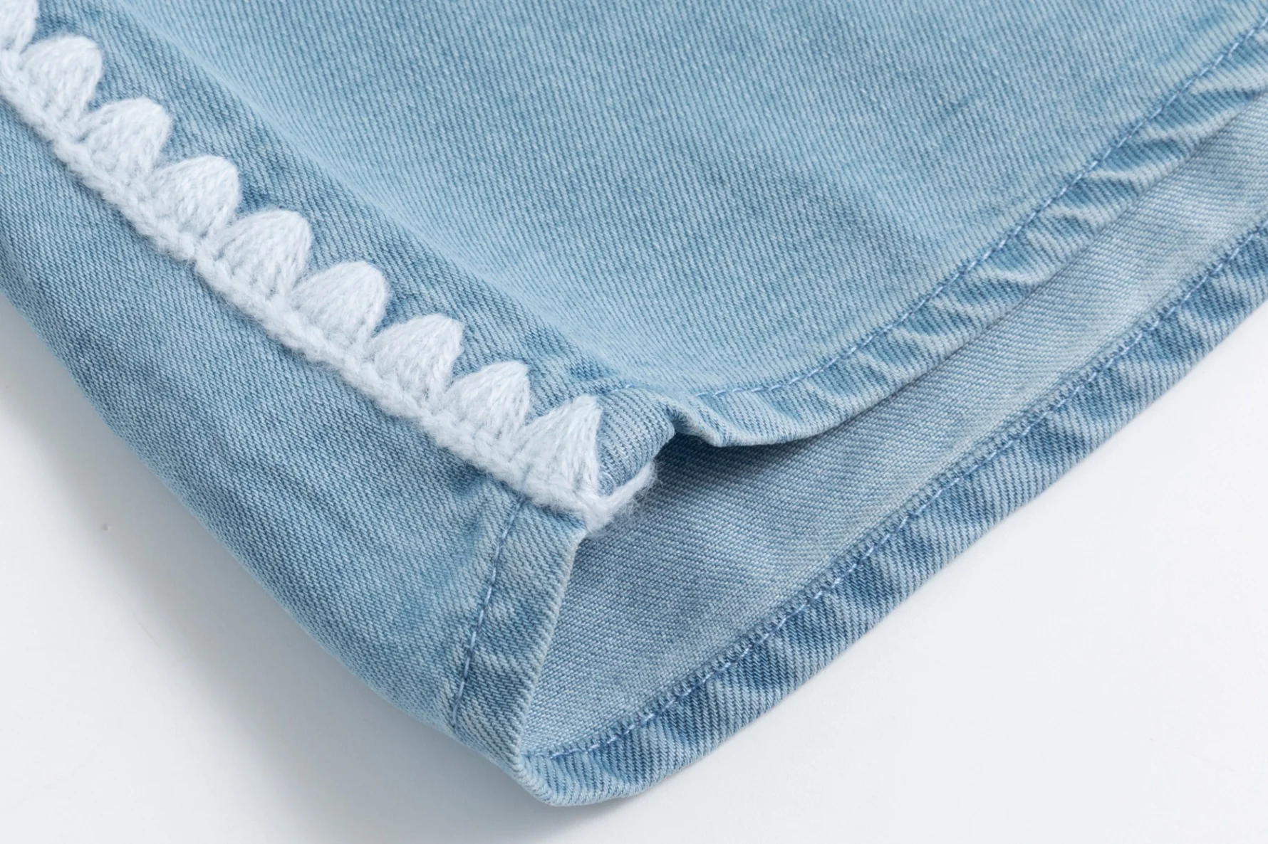 Light Blue Denim Skirt With White Top Stitching - Image 6