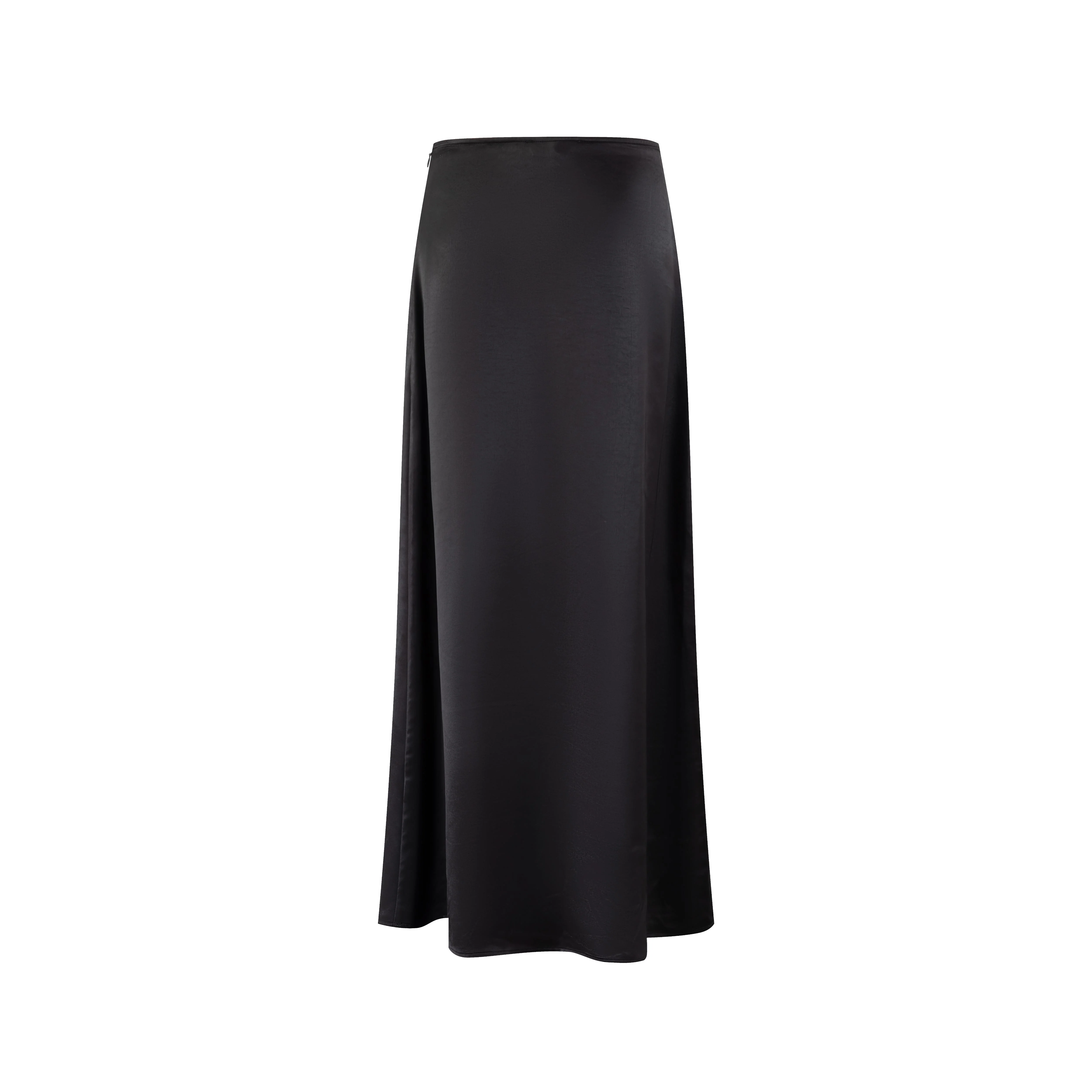 Solid Black With Vertical Lace Trimming Satin Skirt - Image 2