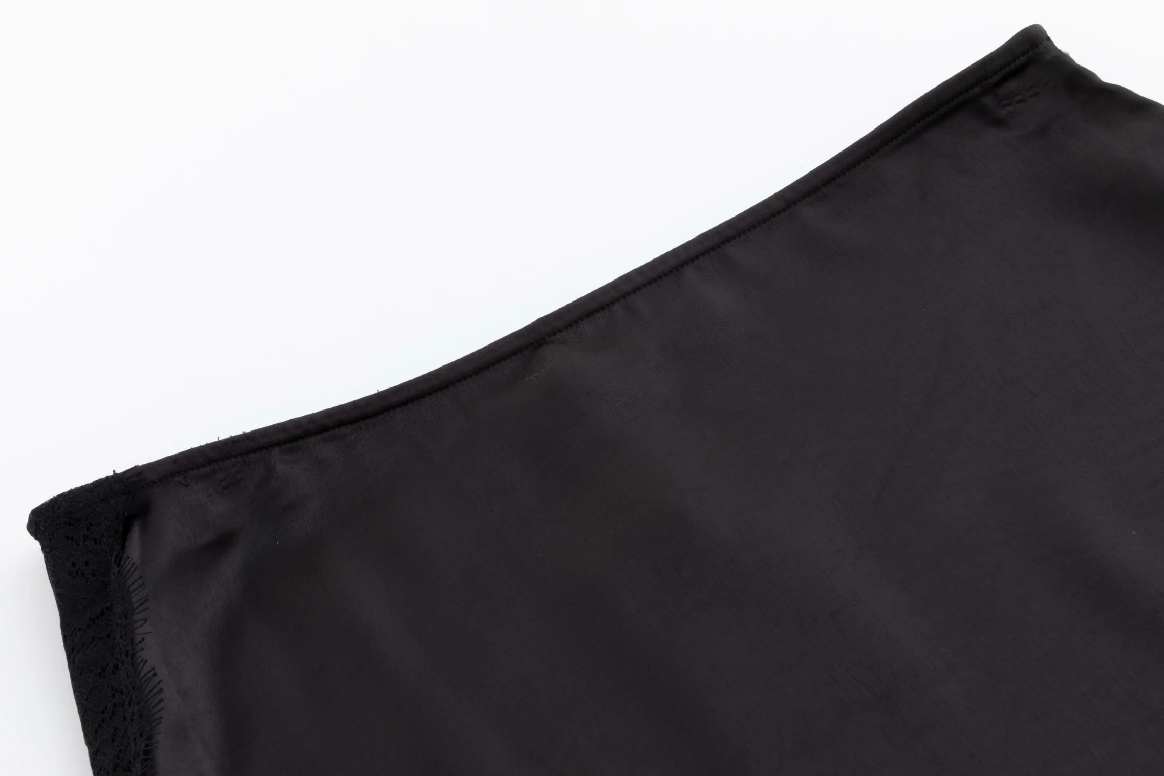 Solid Black With Vertical Lace Trimming Satin Skirt - Image 3