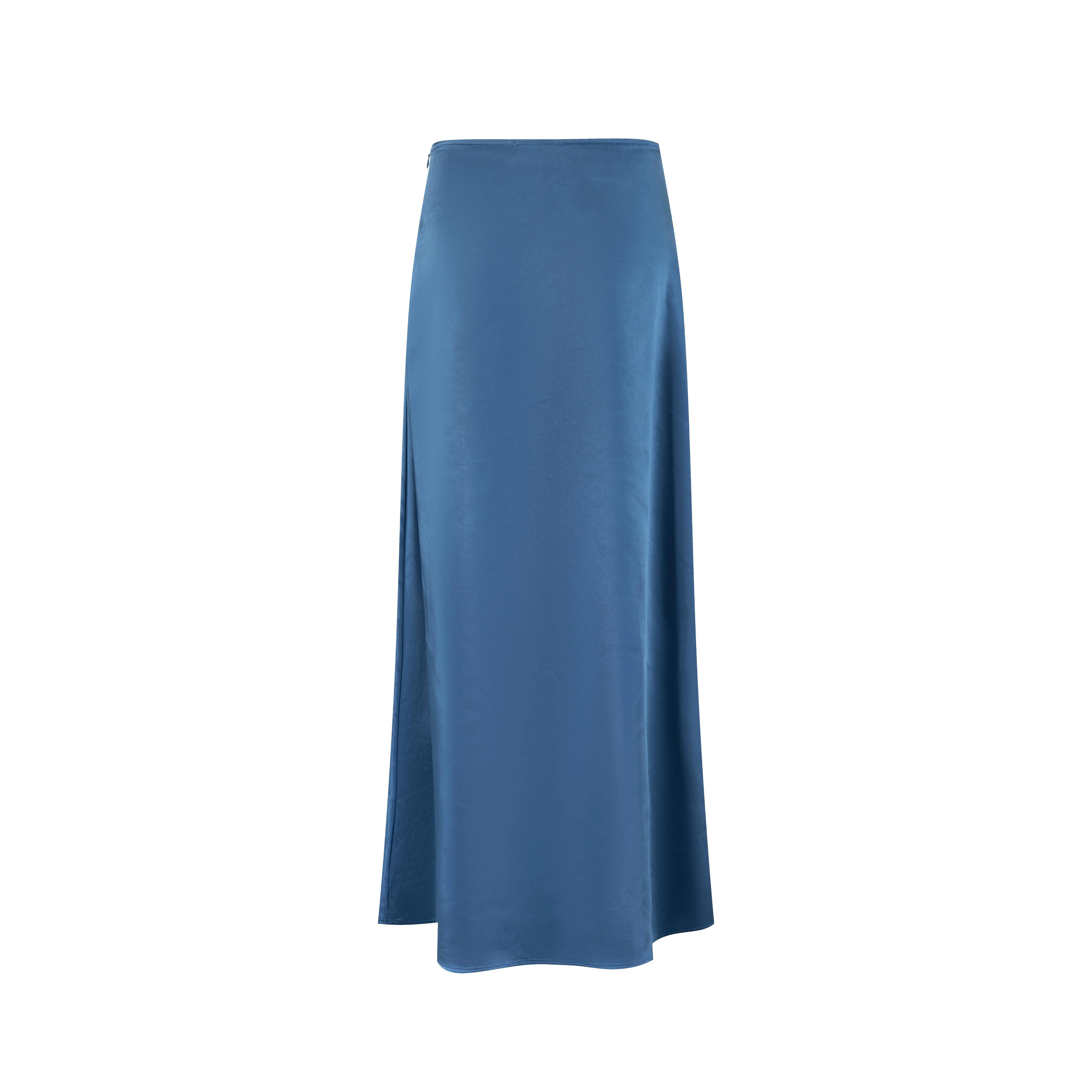 Solid Blue With Vertical Lace Trimming Satin Skirt - Image 3