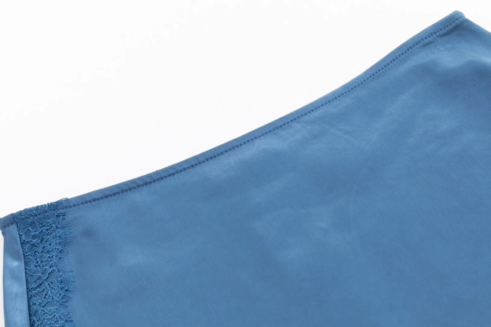 Solid Blue With Vertical Lace Trimming Satin Skirt - Image 4