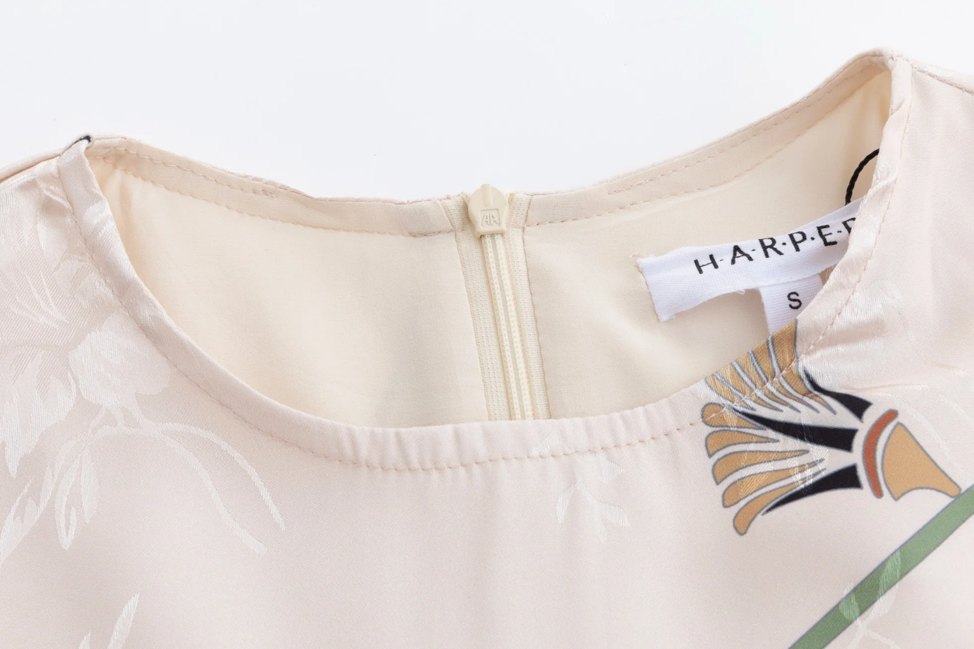 Beige Base Plant Printed Jacquard Dress - Image 7