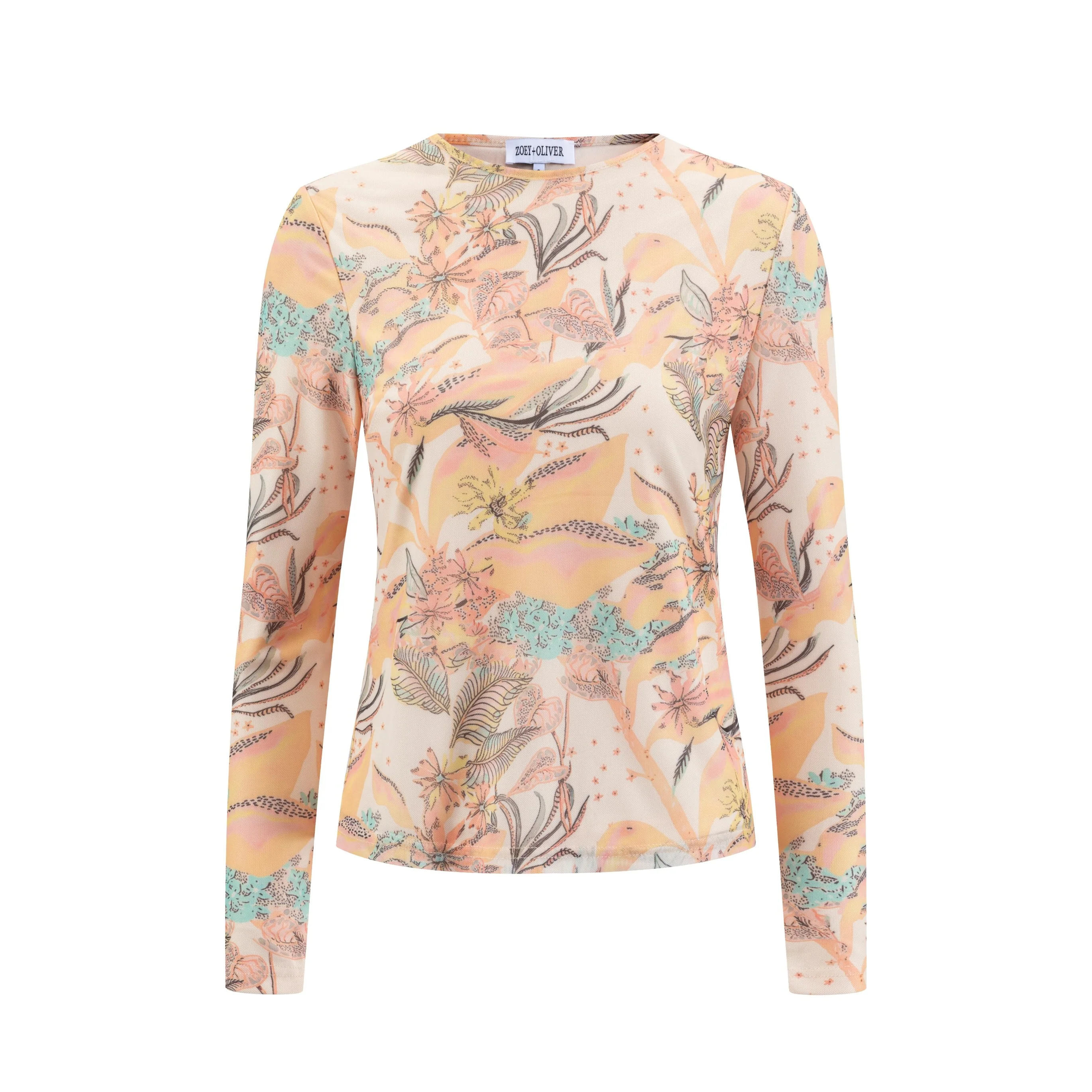 Beige Base Multicolor Printed Mesh Top - Image 2
