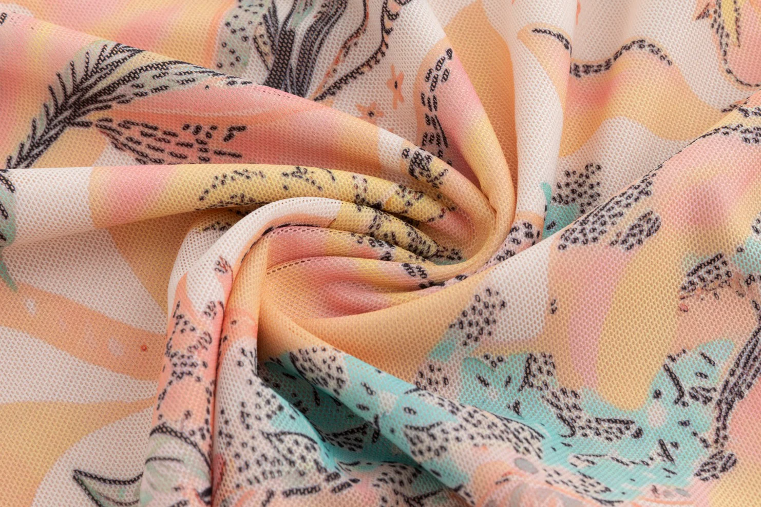 Beige Base Multicolor Printed Mesh Top - Image 6