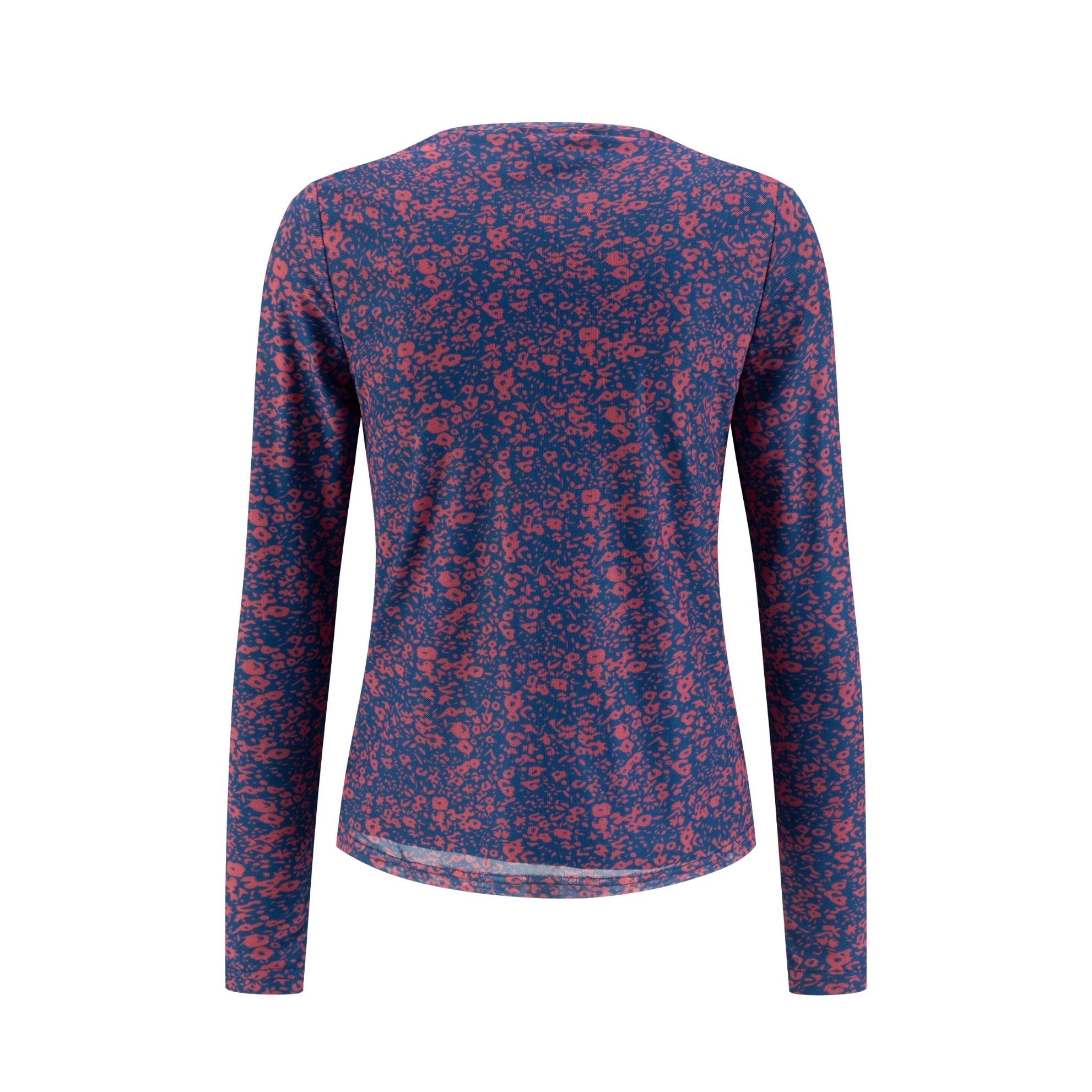 Navy Base Coral Flower Printed Mesh Top - Image 3
