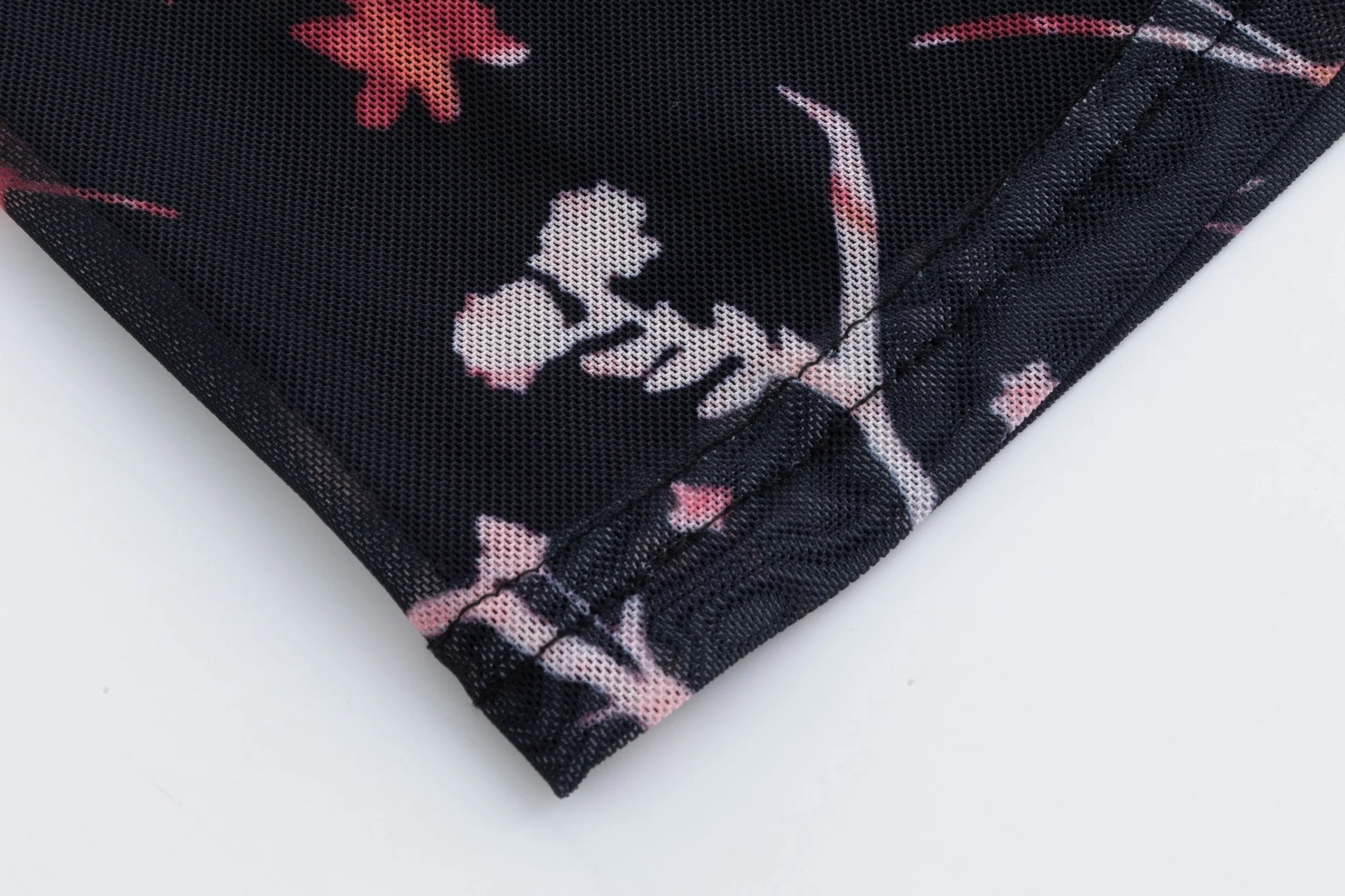 Black Base Pink Branch Printed Mesh Top - Image 5