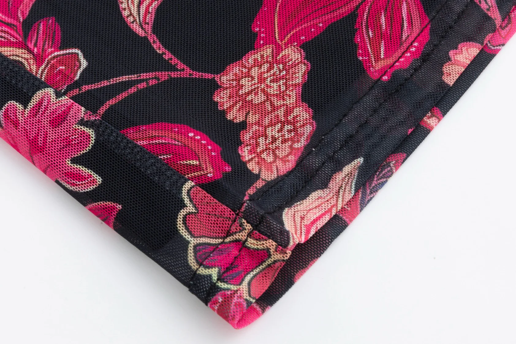 Black Base Pink Flower Printed Mesh Top - Image 5
