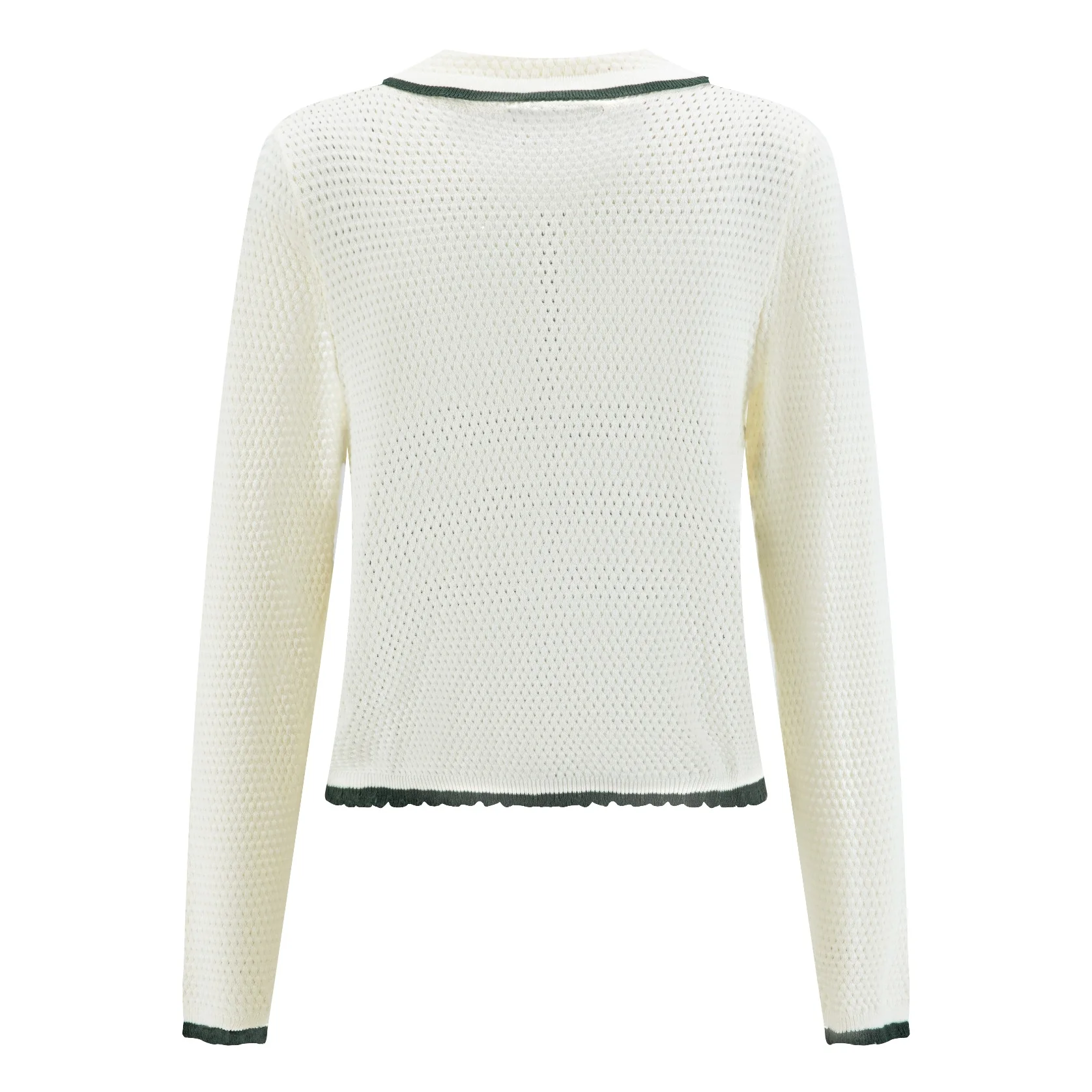 Cream And Green Crochet Knit Blouse - Image 3