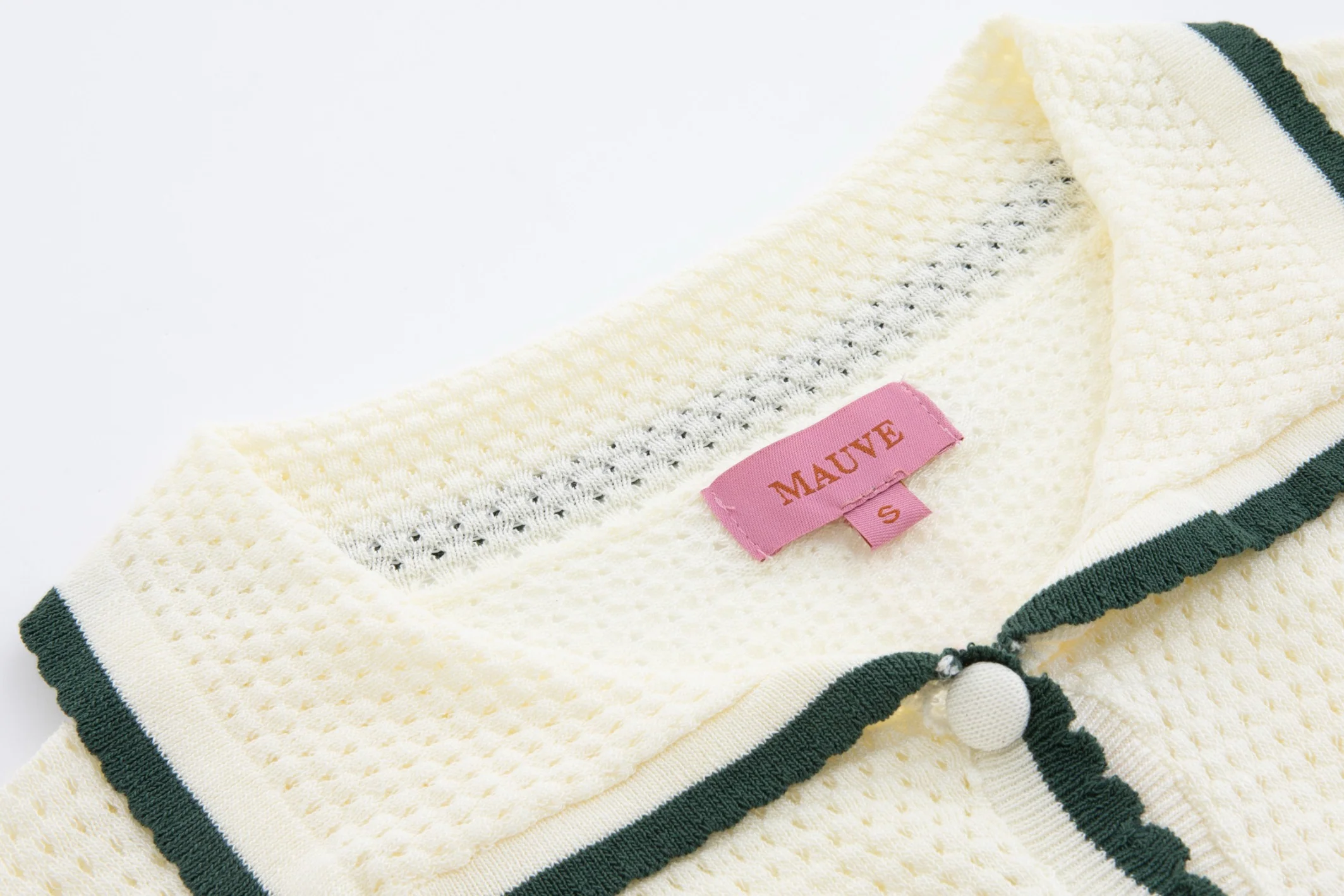 Cream And Green Crochet Knit Blouse - Image 4