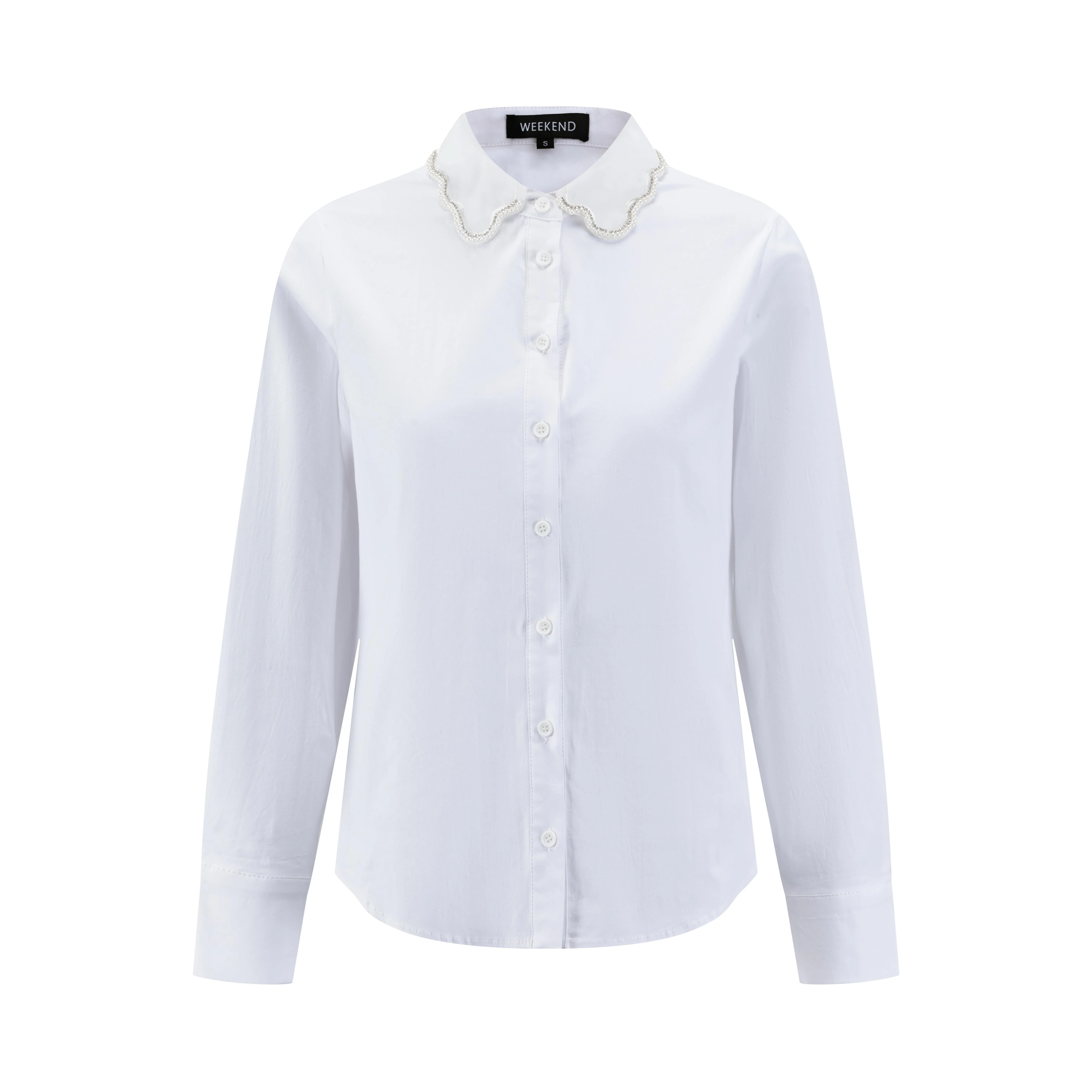 White Cotton Shirt With Pearl Organza Collar - Image 2