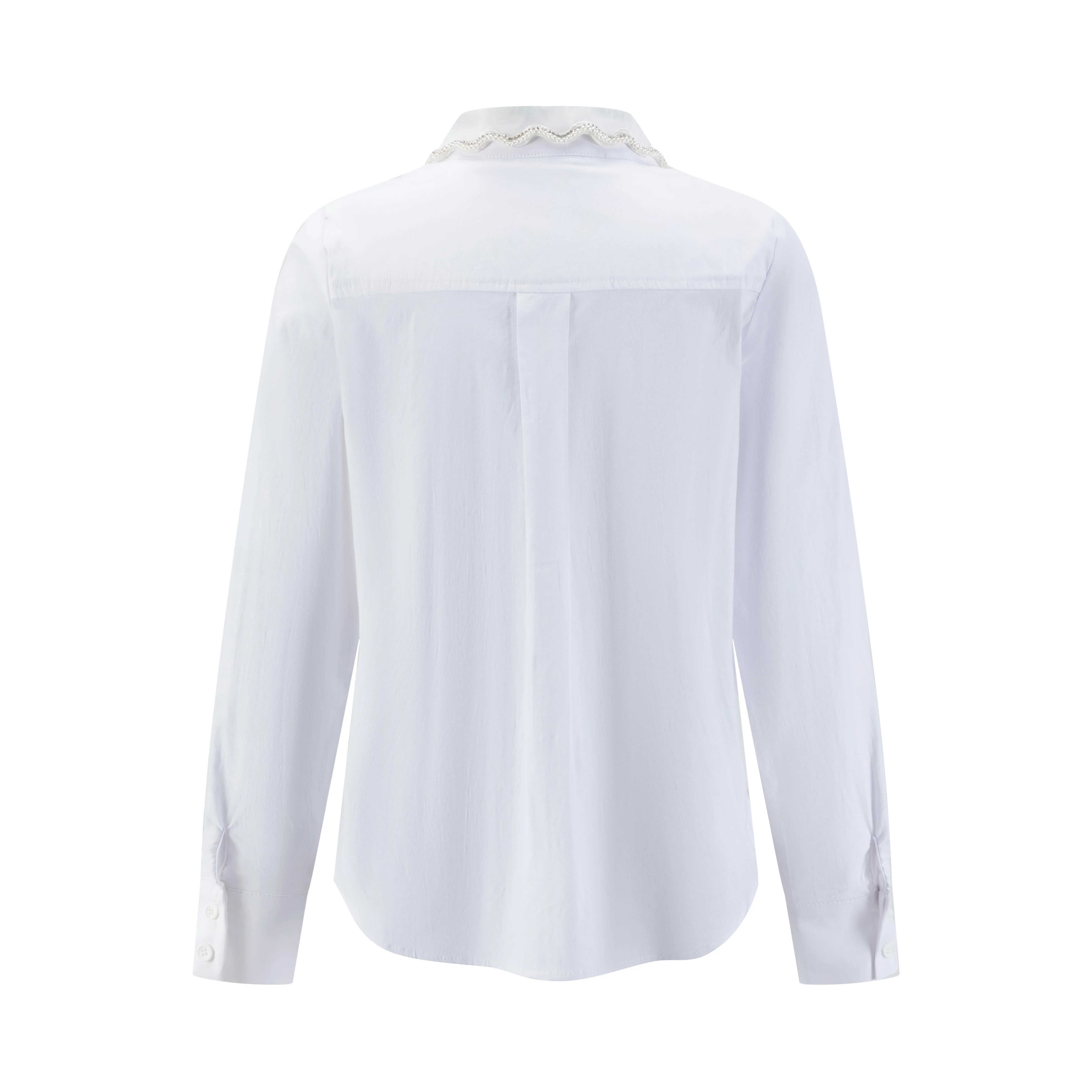 White Cotton Shirt With Pearl Organza Collar - Image 3