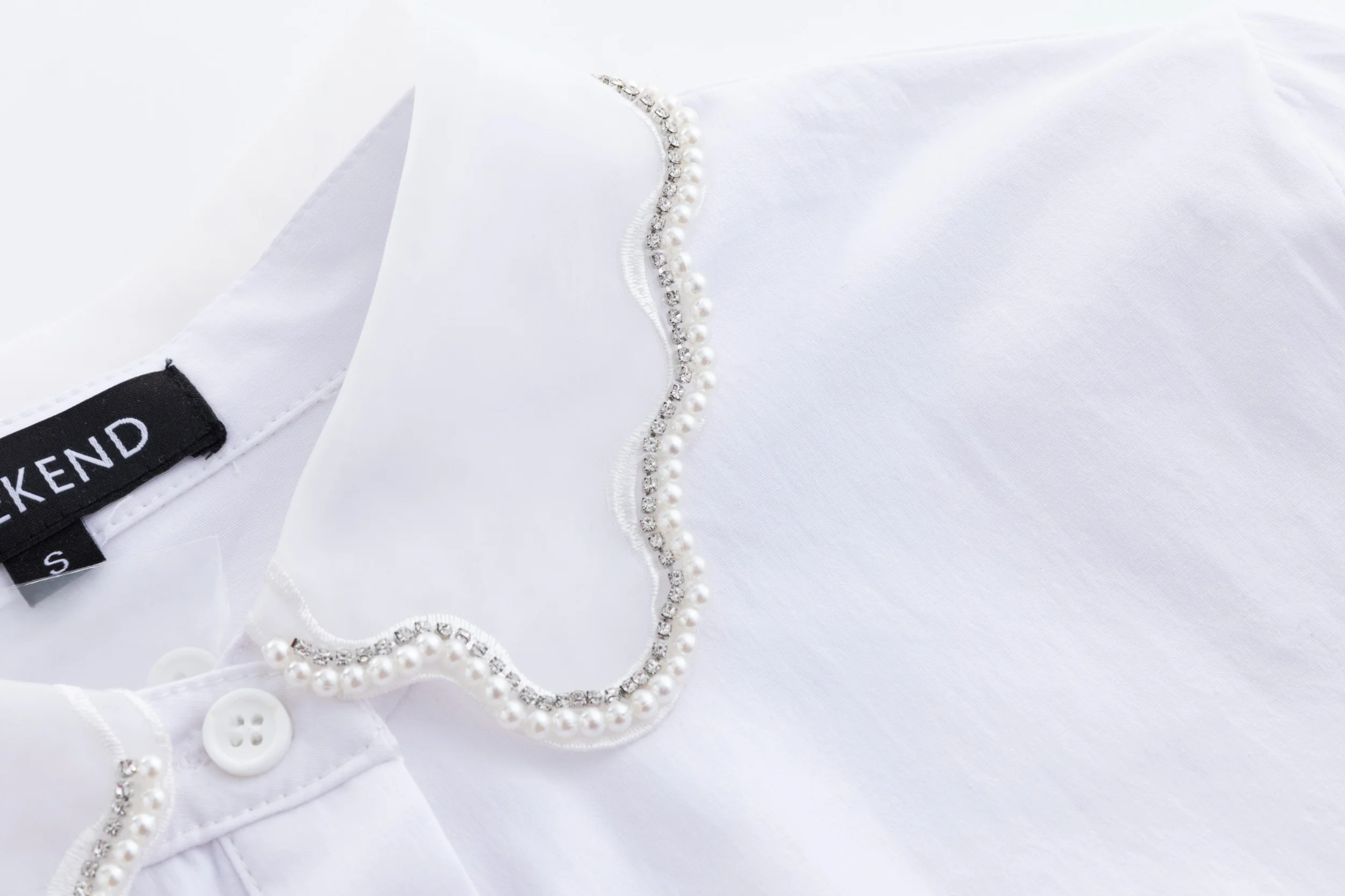 White Cotton Shirt With Pearl Organza Collar - Image 5