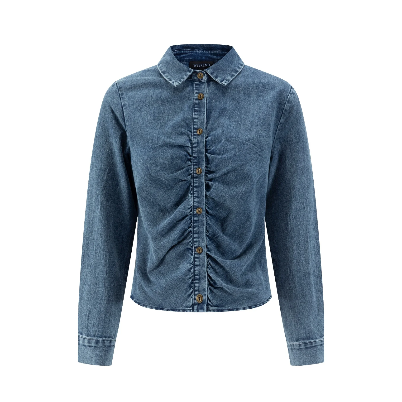 Dark Blue Denim Scrunch Bottom Shirt - Image 2