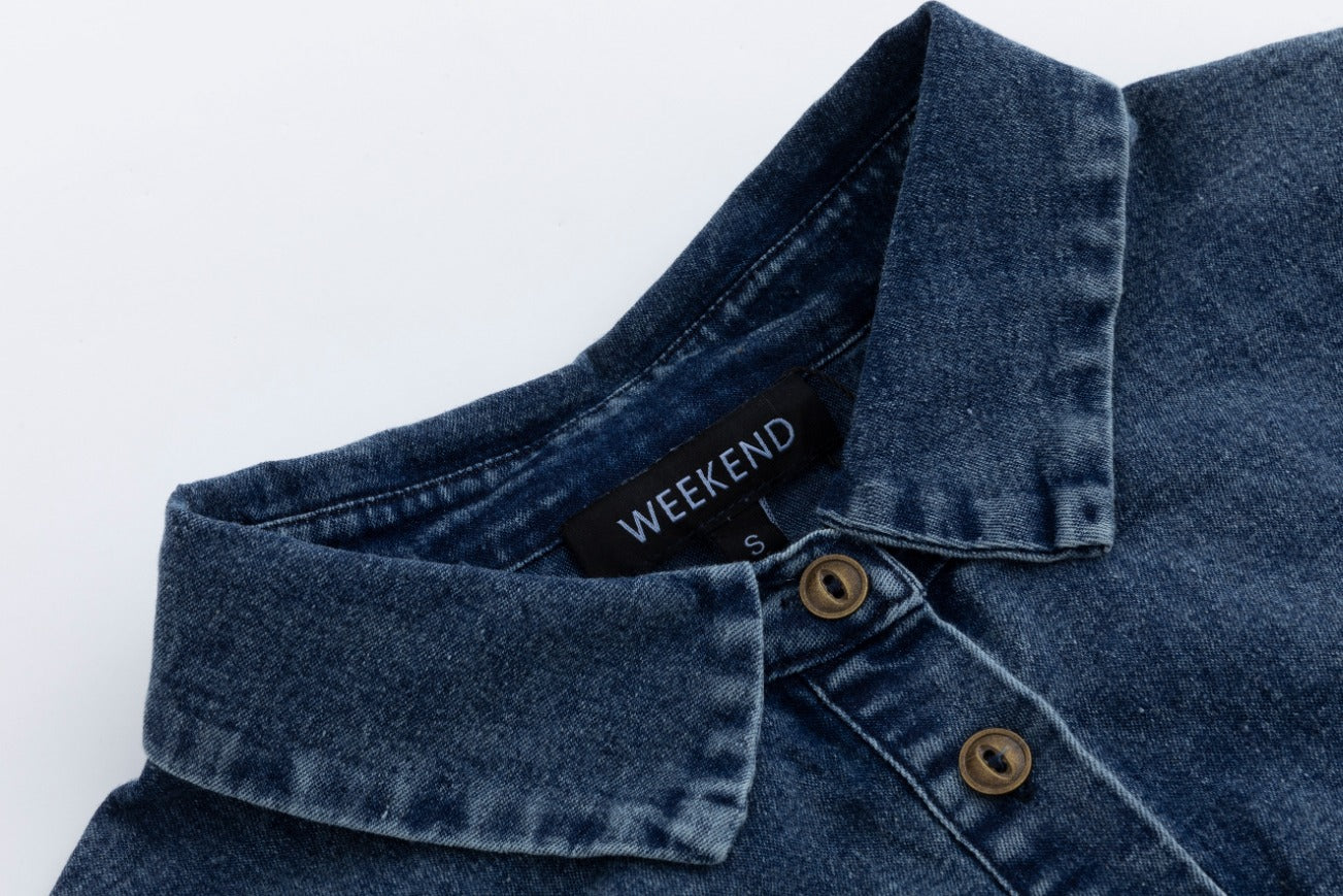 Dark Blue Denim Scrunch Bottom Shirt - Image 4