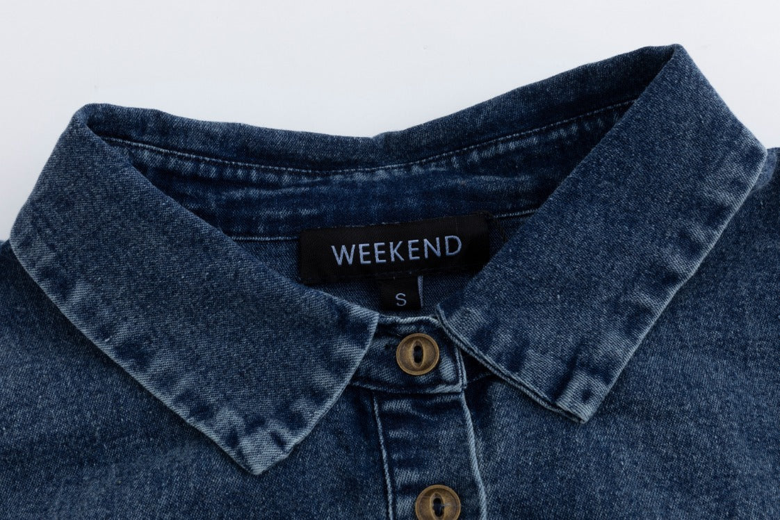 Dark Blue Denim Scrunch Bottom Shirt - Image 7