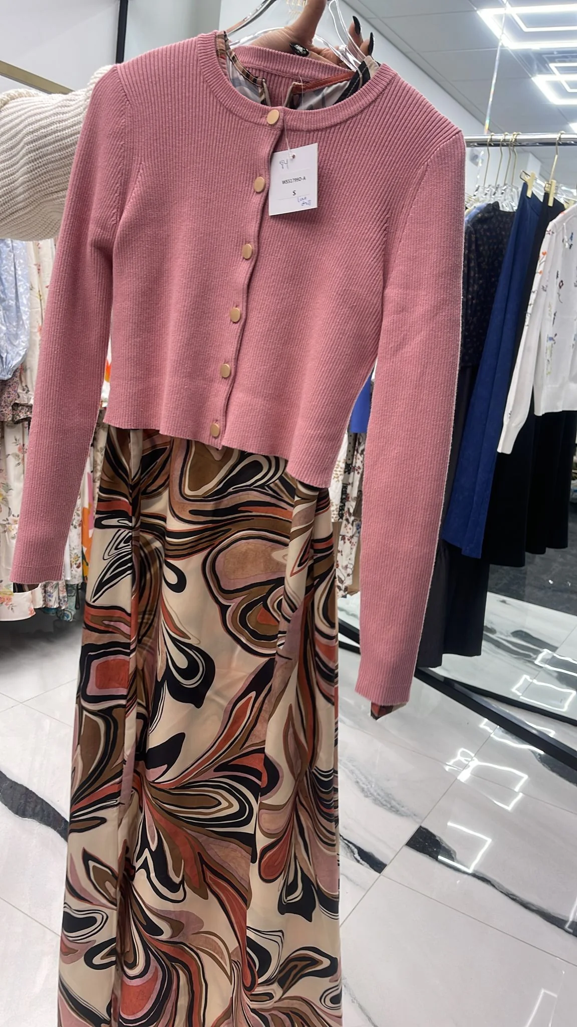 Pink And Ivory Printed Overlay Dress - Image 7
