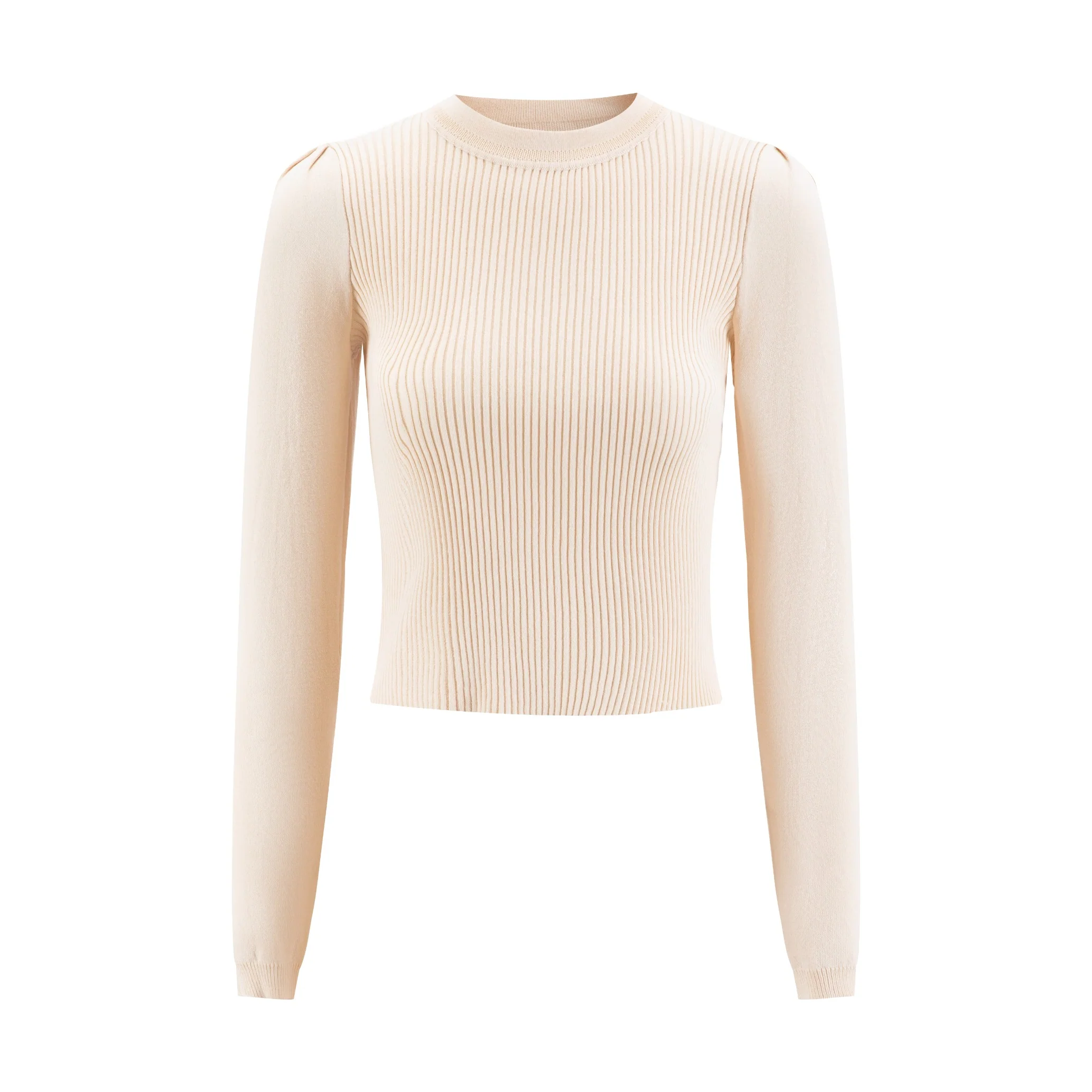 Beige Ribbed Knit Top - WS51805T-A - Image 2