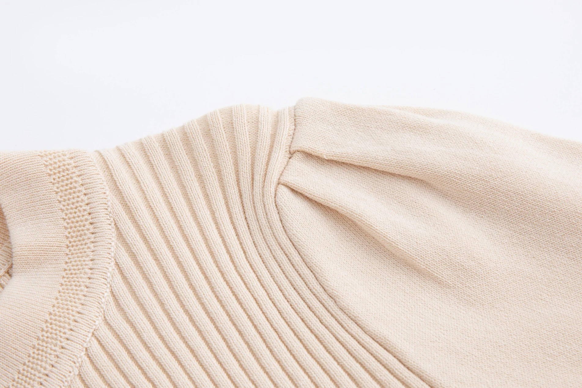 Beige Ribbed Knit Top - WS51805T-A - Image 5