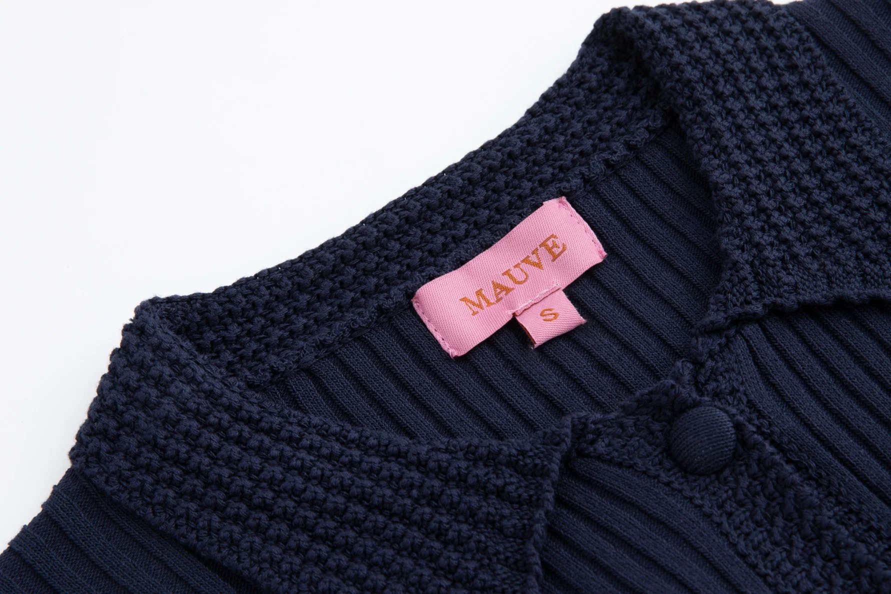 Navy Crochet Collared Knit Cardigan - Image 5