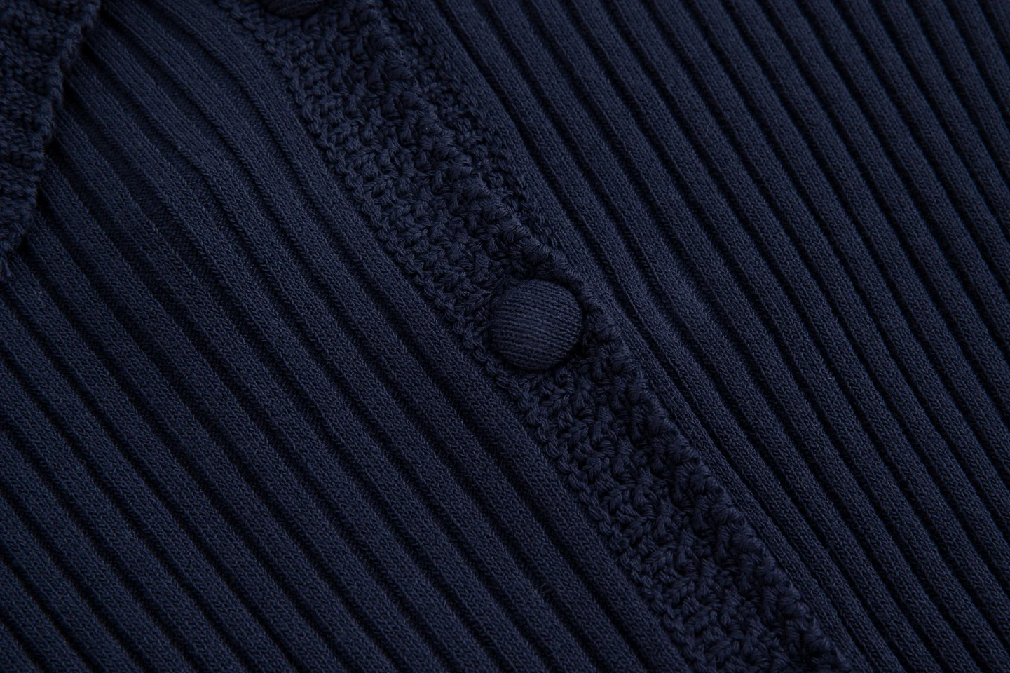 Navy Crochet Collared Knit Cardigan - Image 6