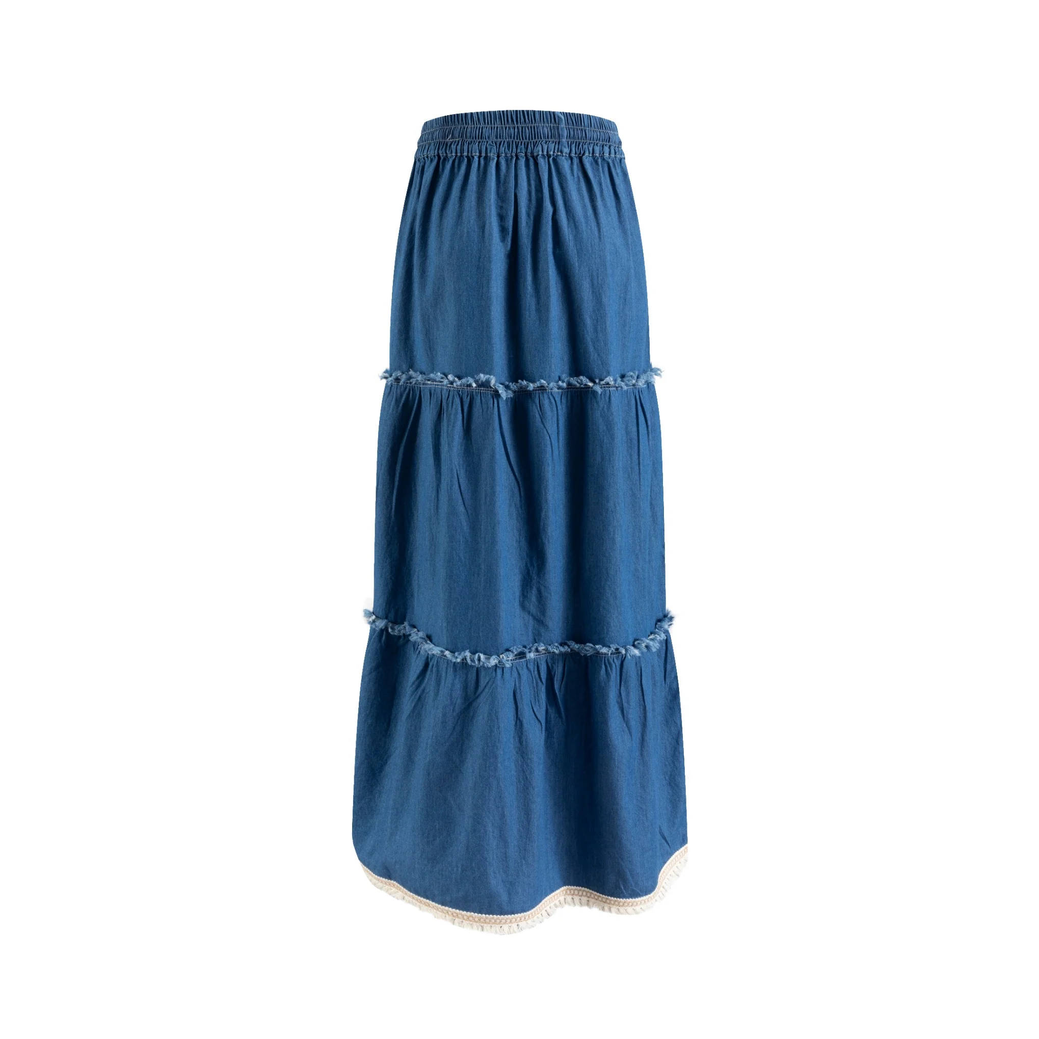 Blue Denim Layer Skirt With Tassels - Image 3