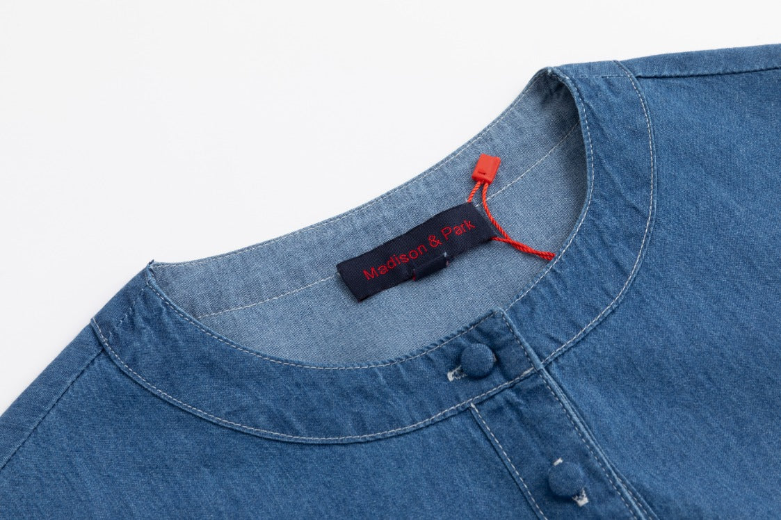 Blue Denim Layer Dress With Tassels - Image 5