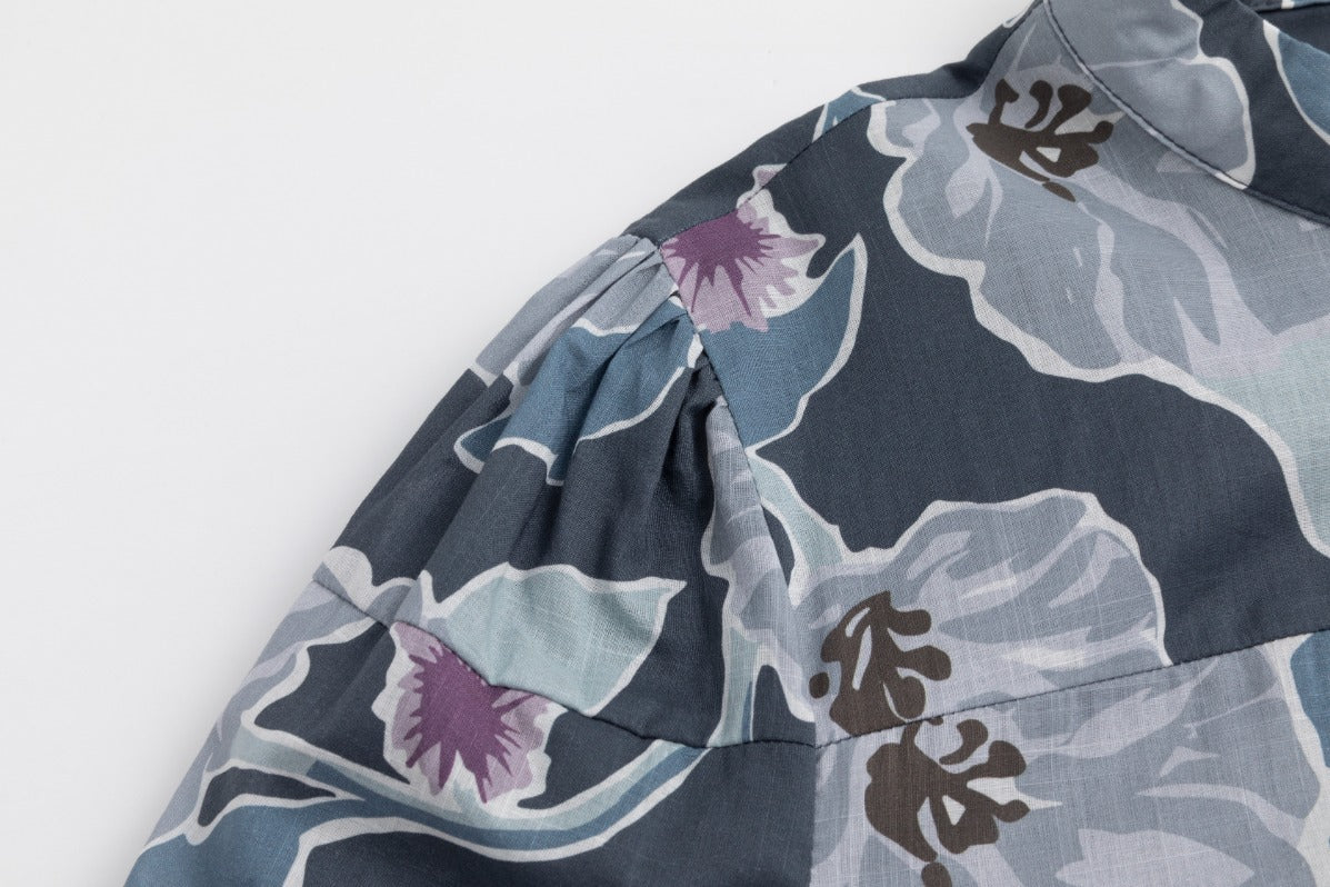 Slate Blue Printed Layered Dress With Belt - Image 6