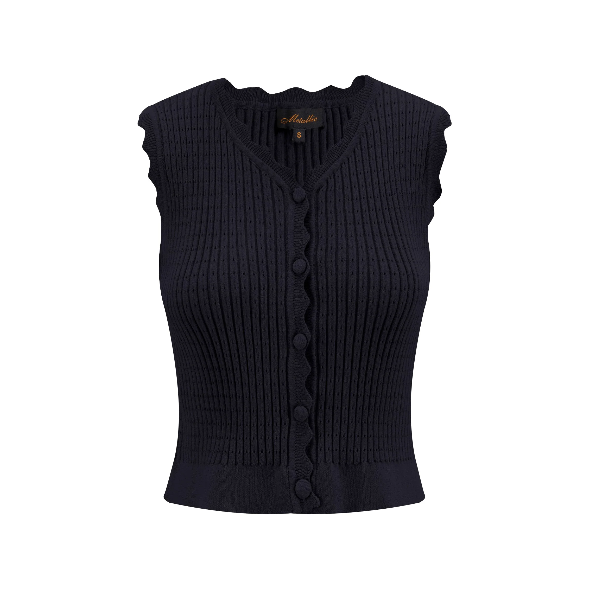 Black Scalloped Vest Cardigan - Image 2