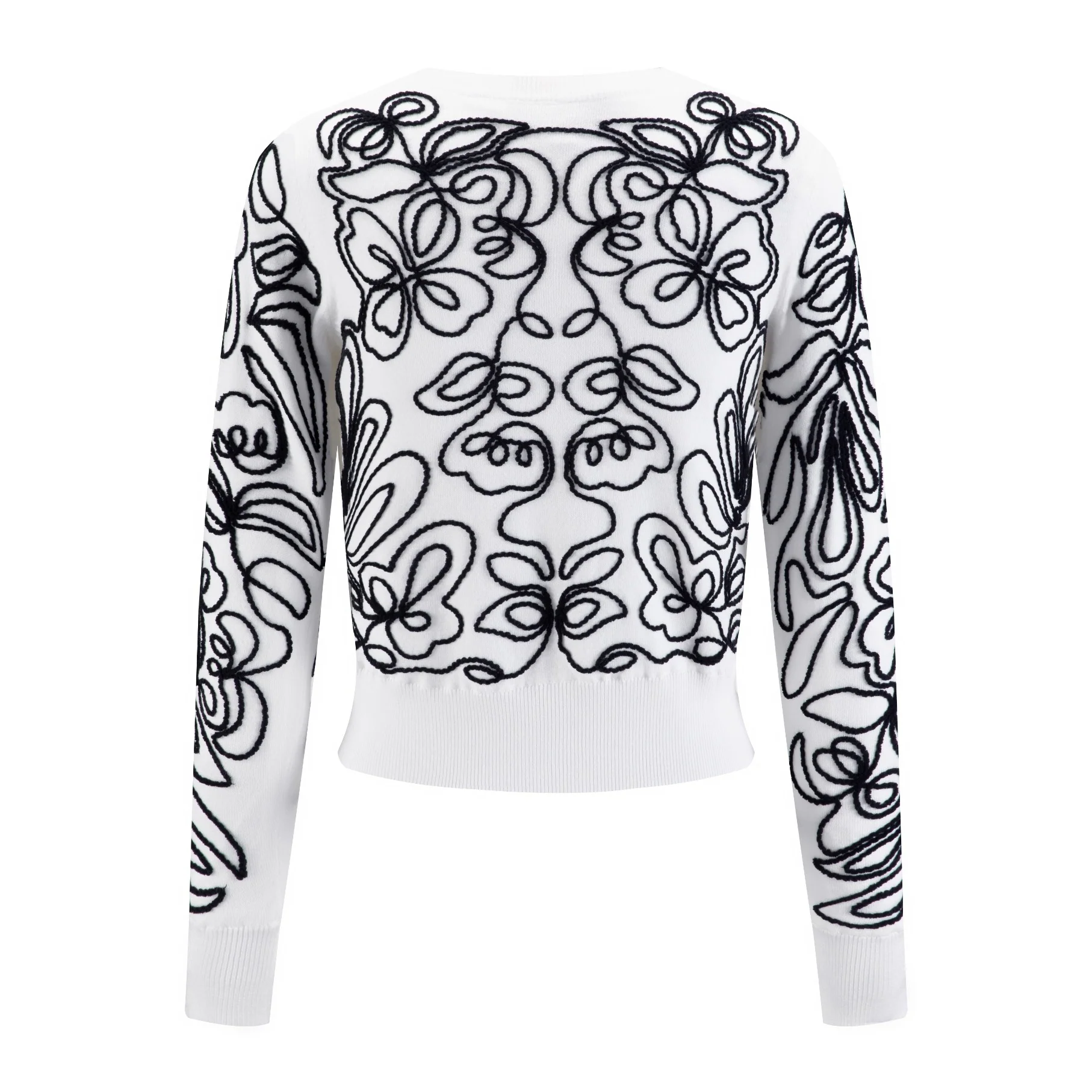 White And Black Embroidered Floral Cardigan - Image 3