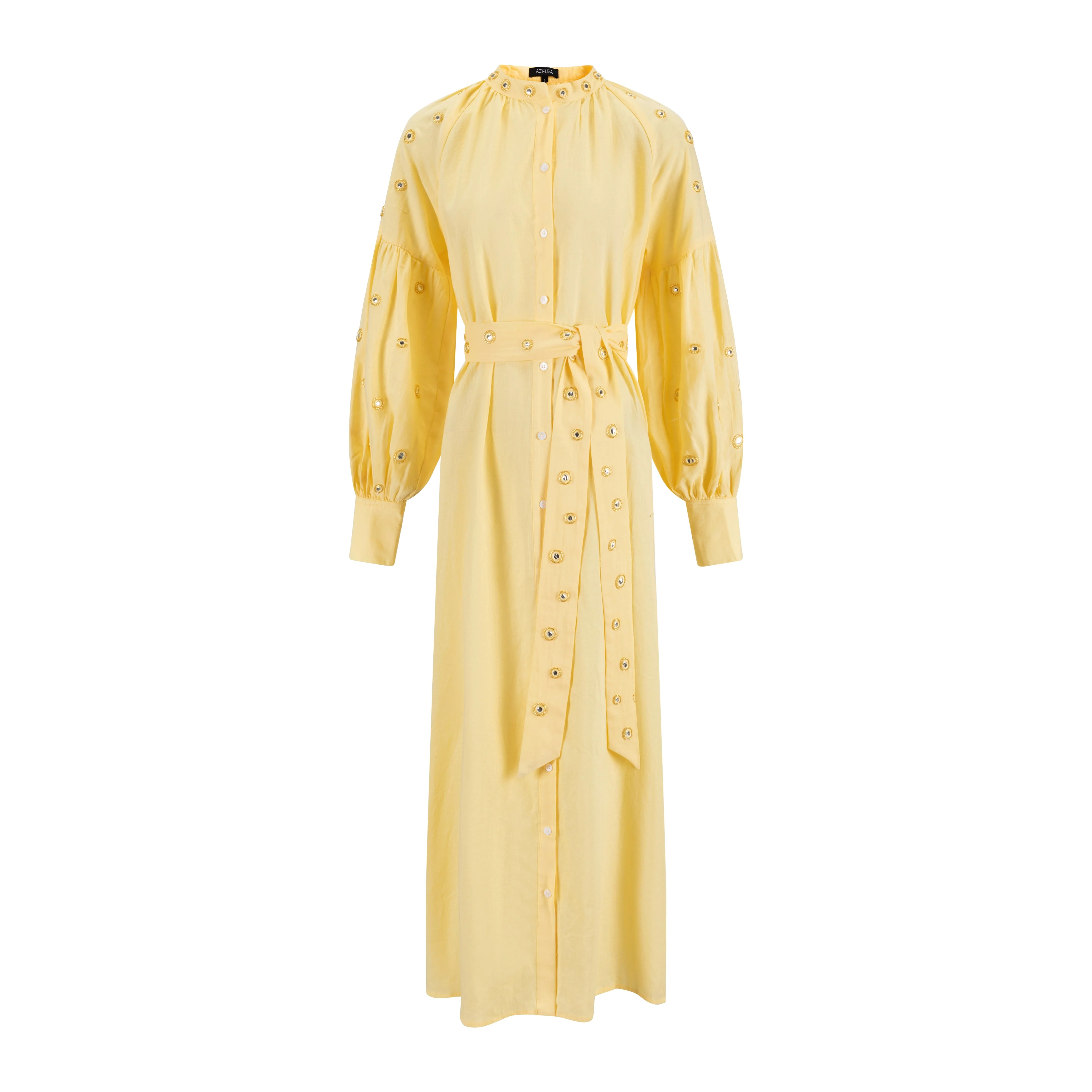 Yellow Cotton Dress With Mirror Detail - Image 2