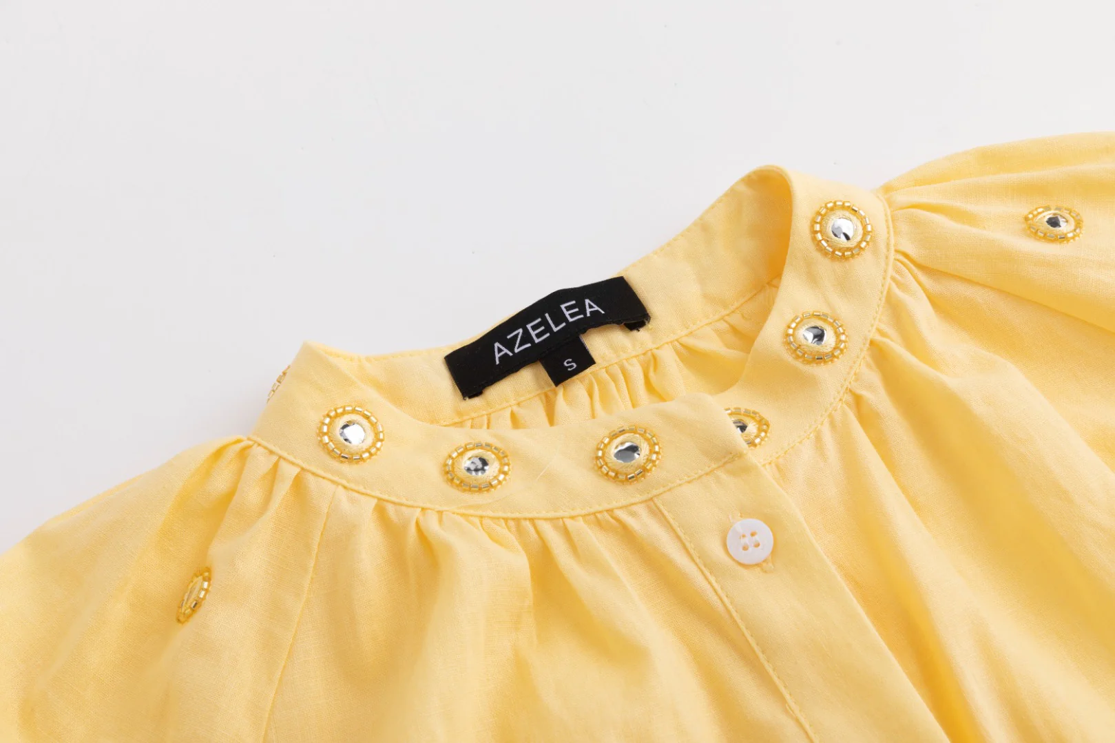 Yellow Cotton Dress With Mirror Detail - Image 4