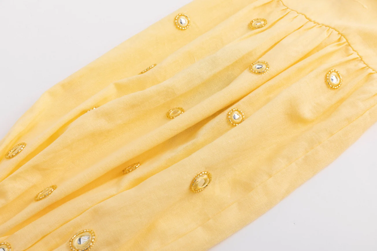 Yellow Cotton Dress With Mirror Detail - Image 6