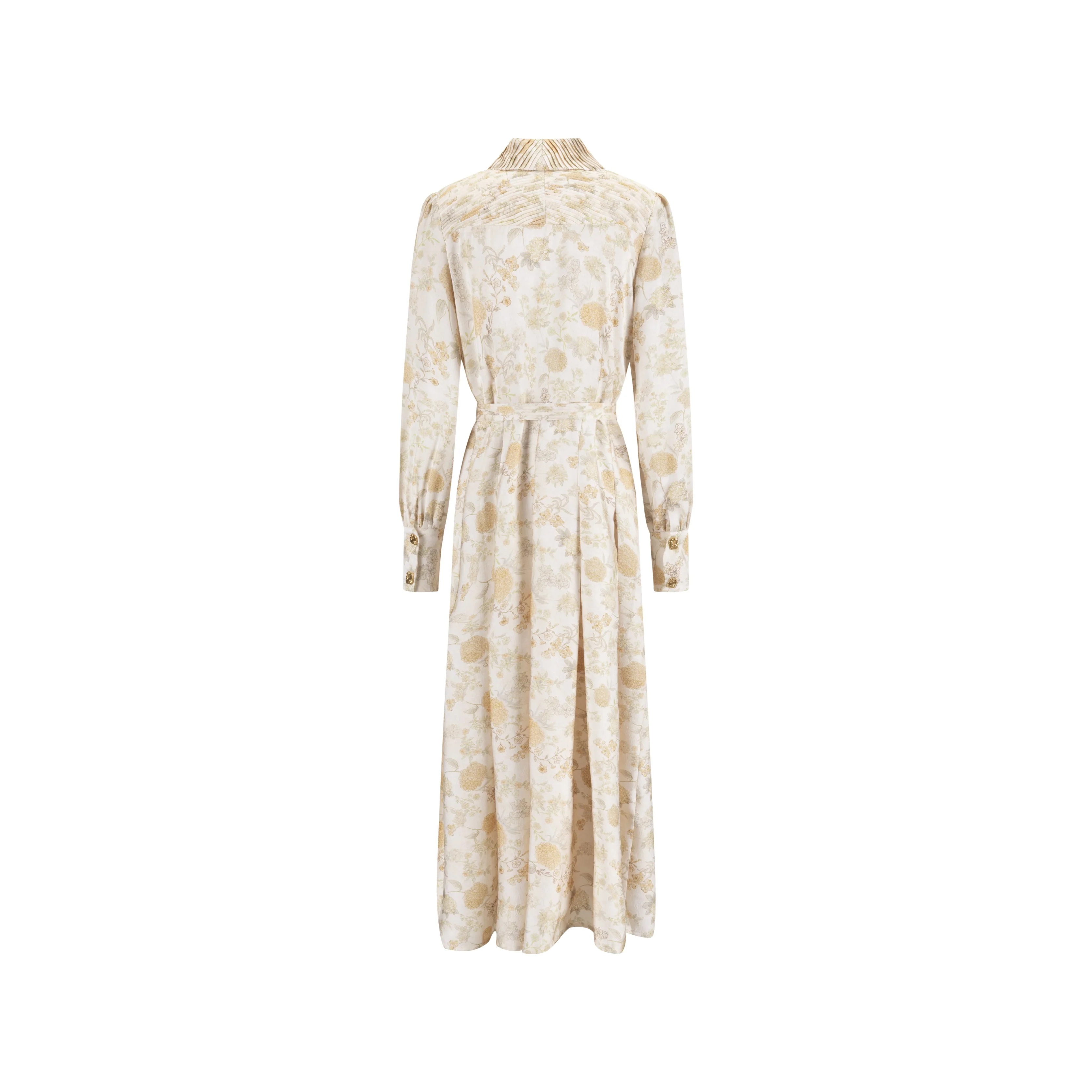 Yellow Floral Printed Pleated Dress With Detail - Image 3